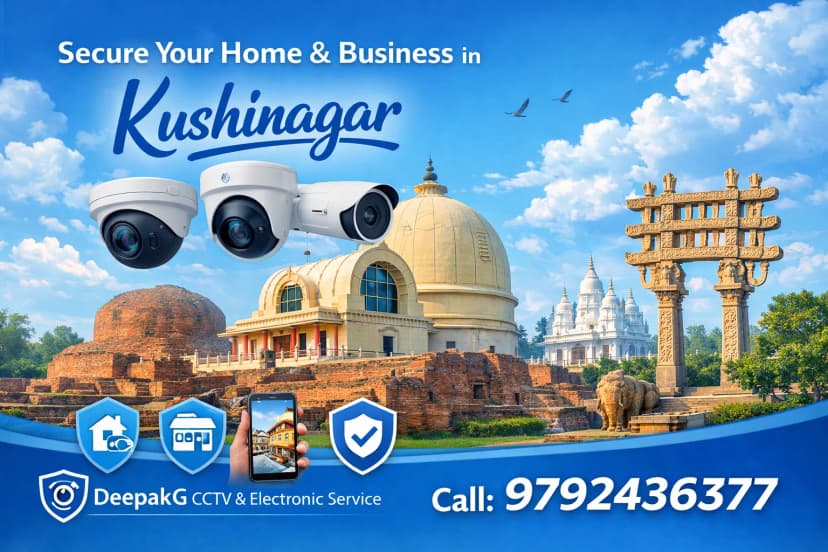 Modern CCTV cameras installed in a home and shop for security monitoring in kushinagar.