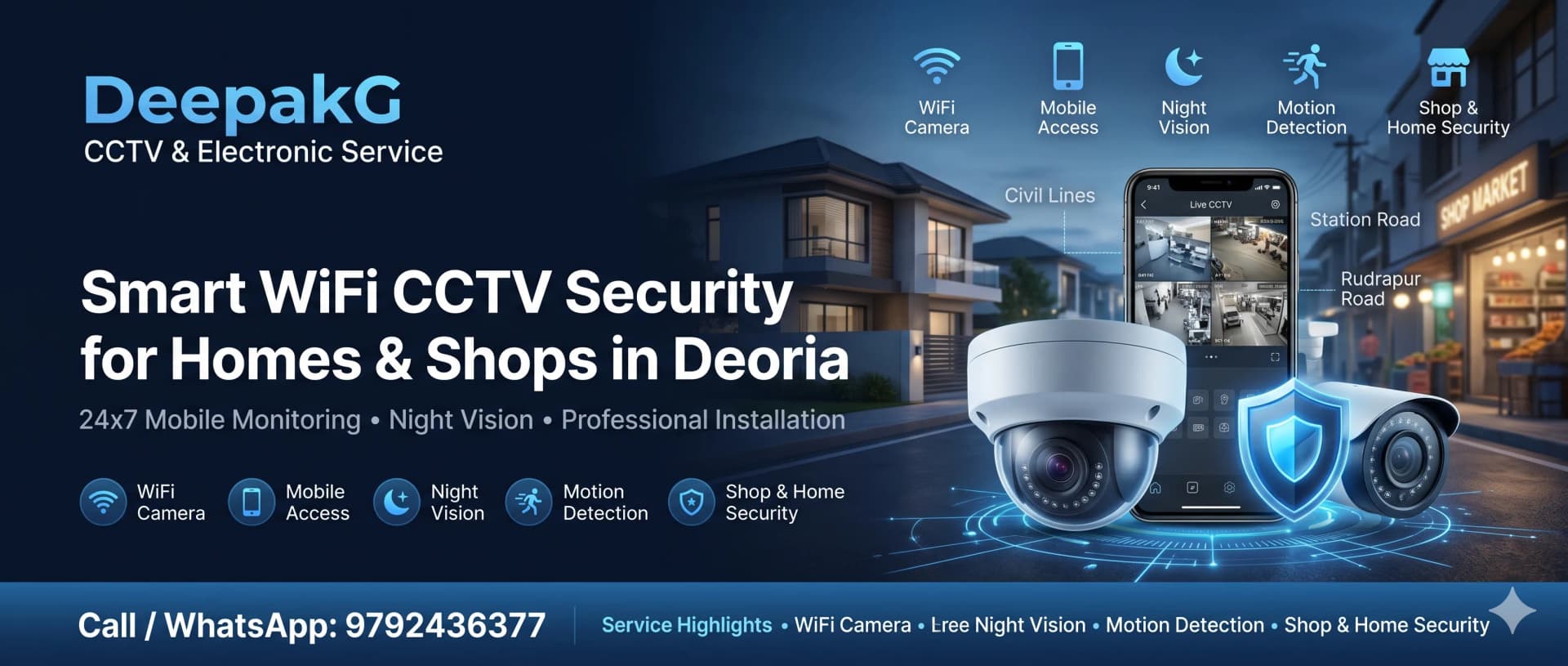 WiFi CCTV camera installation service in Deoria salempur bhatparrani khukhundu rundrapur